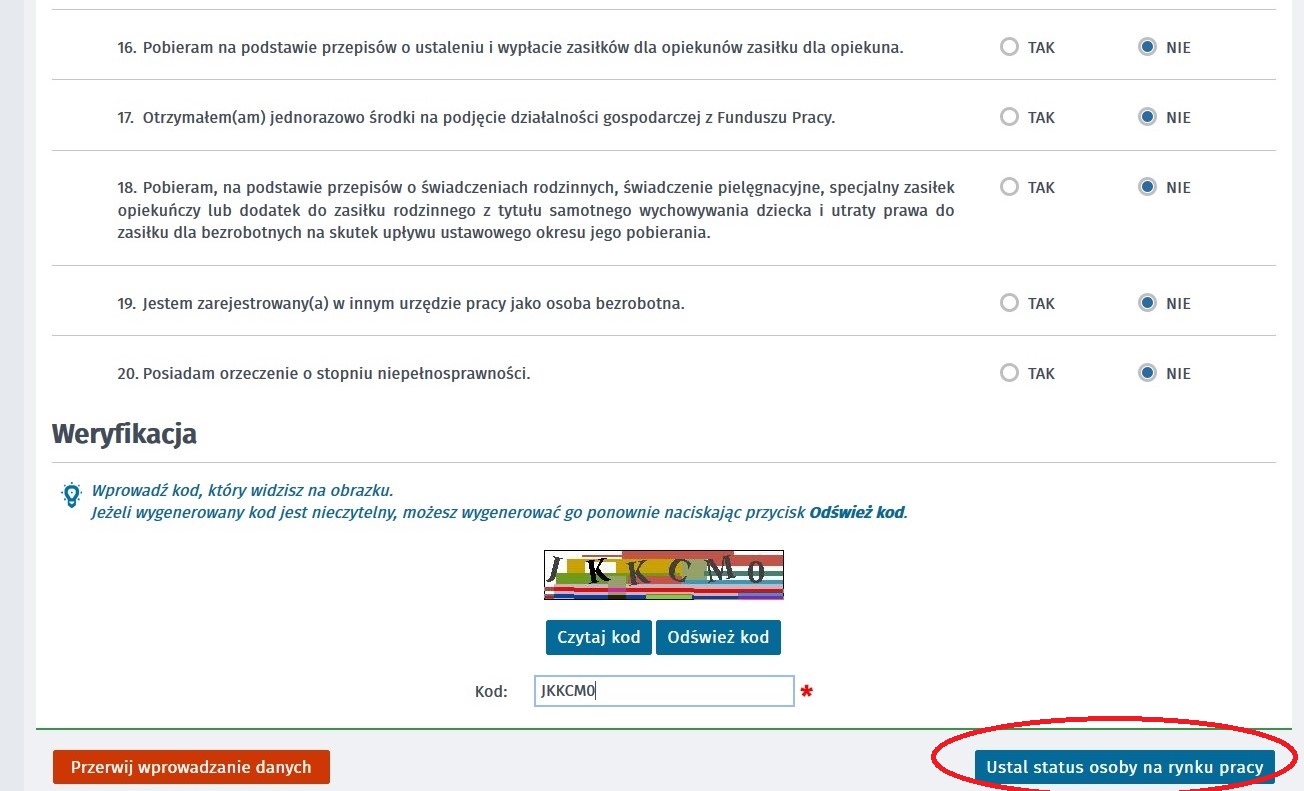 zrzut ekranu obraz przedstawia Zgłoszenie do rejestracji - Ankieta cz 2