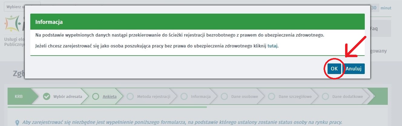 zrzut ekranu obraz przedstawia Zgłoszenie do rejestracji - Informacja