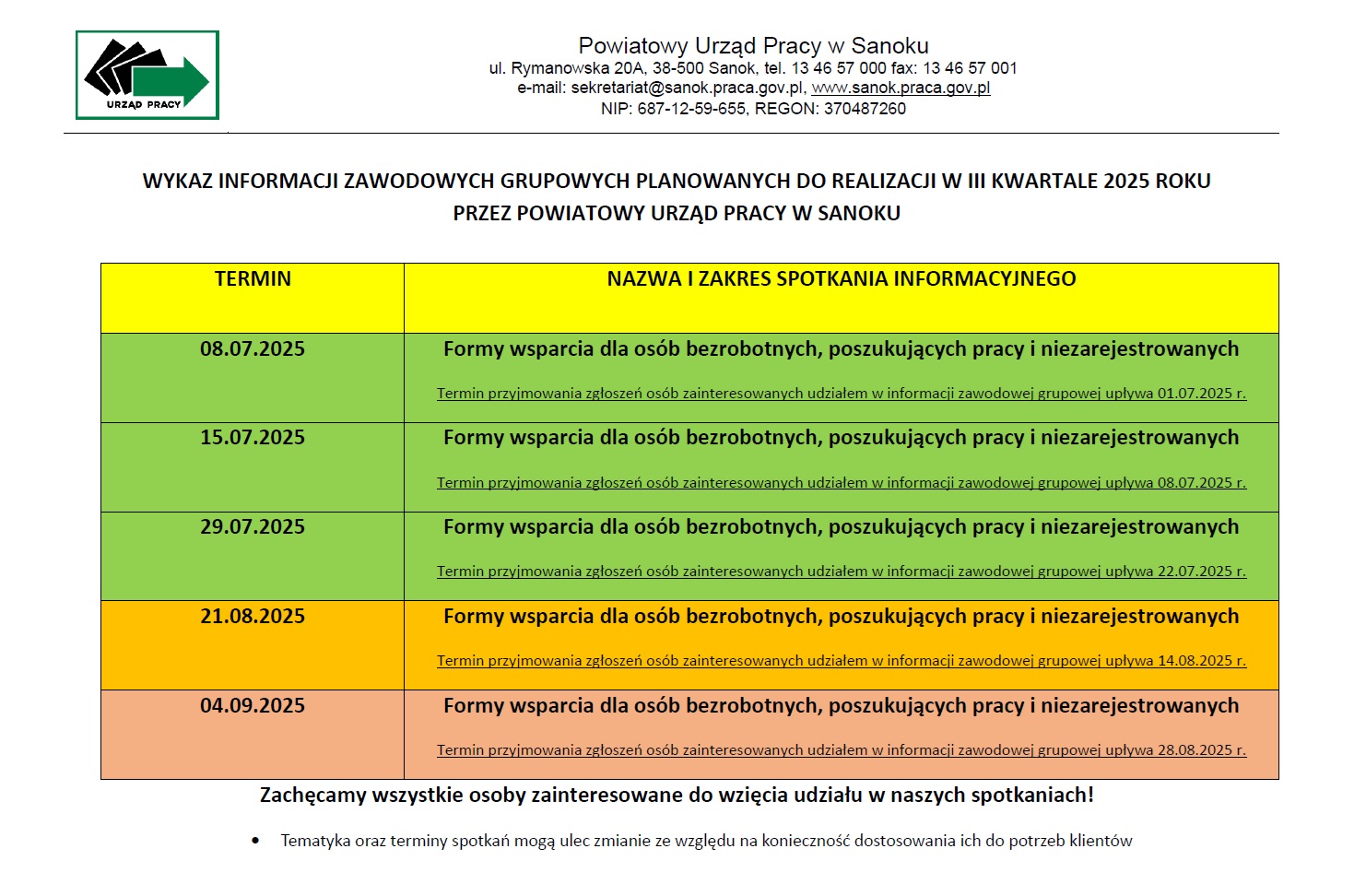 Zdjęcie artykułu Wykaz informacji zawodowych grupowych planowanych do realizacji w III kwartale 2025 roku