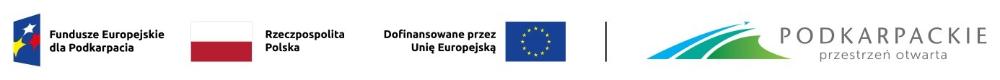 Logotypy Fundusze Europejskie dla Podkarpacia, Rzeczpospolita Polska, Dofinansowane przez Unię Europejską, Podkarpackie przestrzeń otwarta